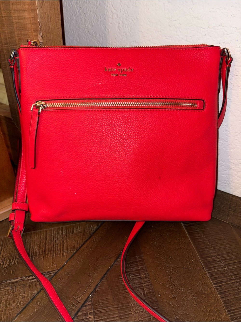 Kate Spade New York Pebbled Leather Coral Red Crossbody Shoulder Bag
